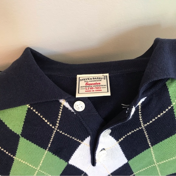 STEVE & BARRY ALL-AMERICAN - 2 Boys Argyle Blue & Green Short Sleeve Sweaters - Picture 4 of 14